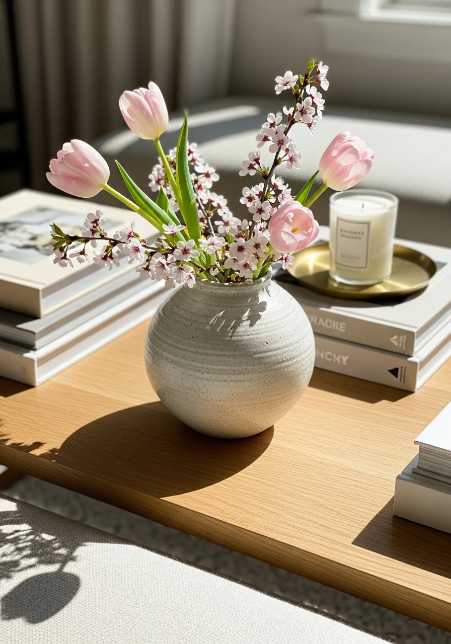Textured Ceramic Vase - 50 Easy Spring Coffee Table Decor Ideas for a Fresh Look