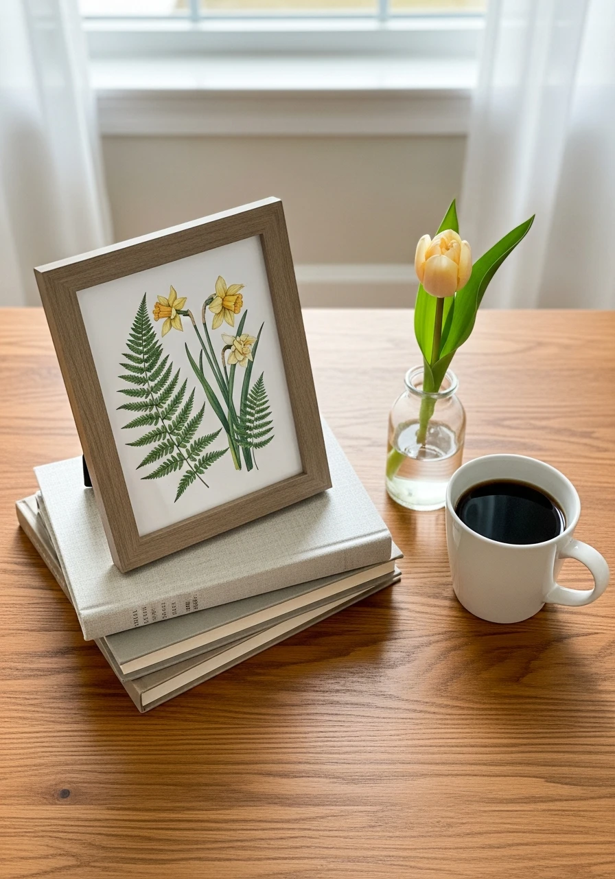 Lean Small Framed Art - 50 Easy Spring Coffee Table Decor Ideas for a Fresh Look