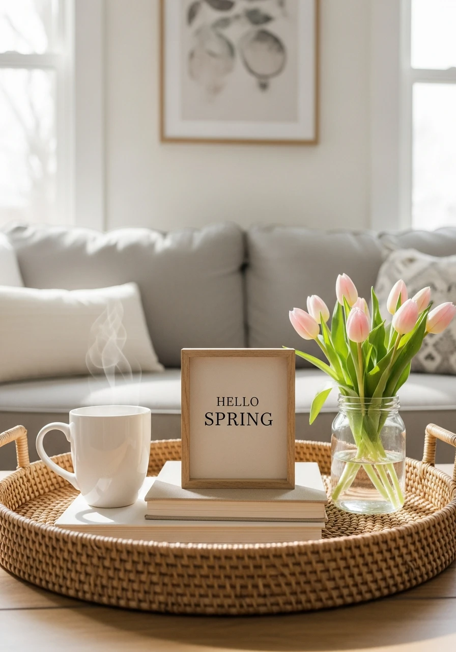 Subtle Seasonal Sign - 50 Easy Spring Coffee Table Decor Ideas for a Fresh Look