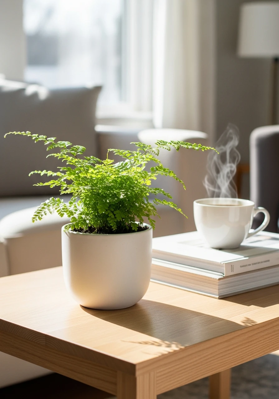 Soft Mini Fern Accent - 50 Easy Spring Coffee Table Decor Ideas for a Fresh Look