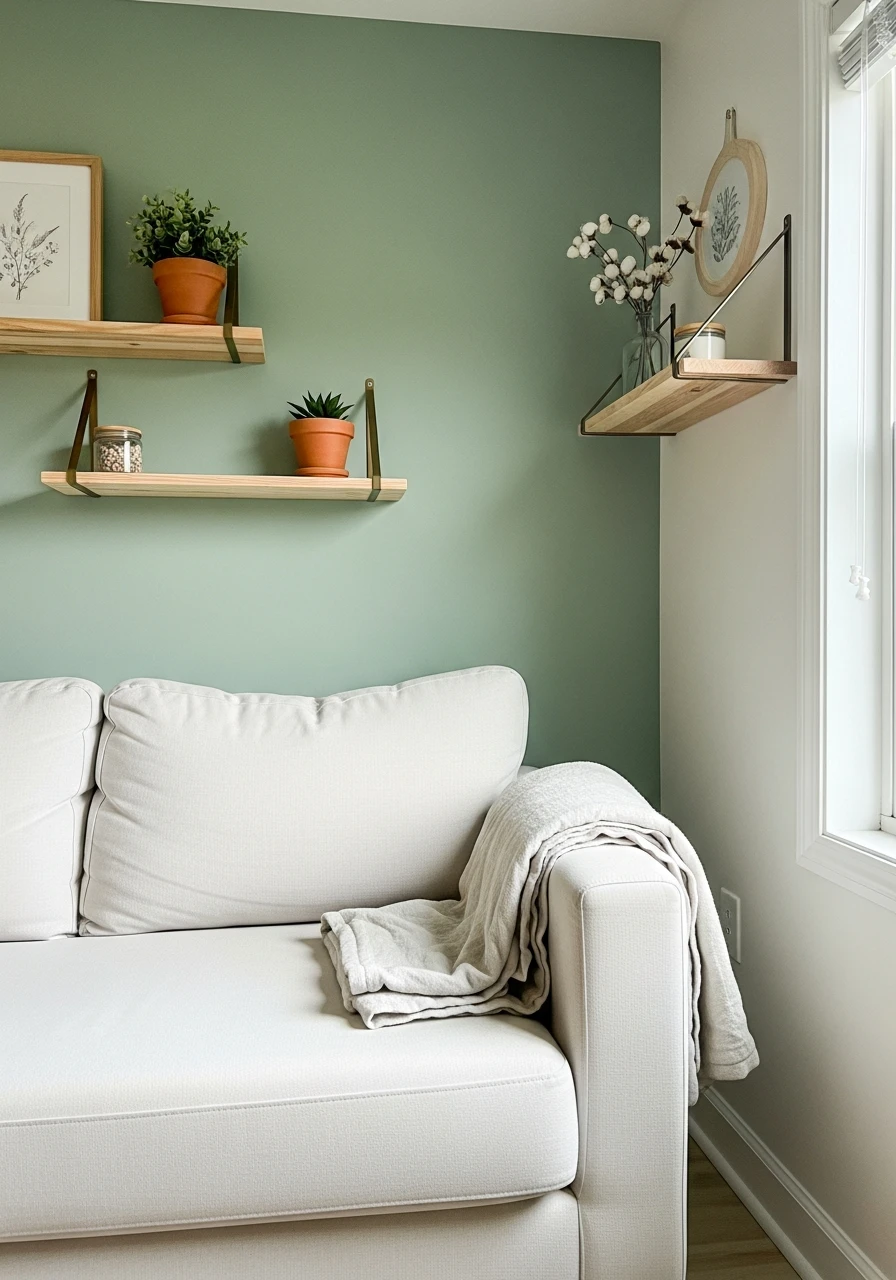 Moss Green Accent Wall - 50 Spring Living Room Decor Ideas