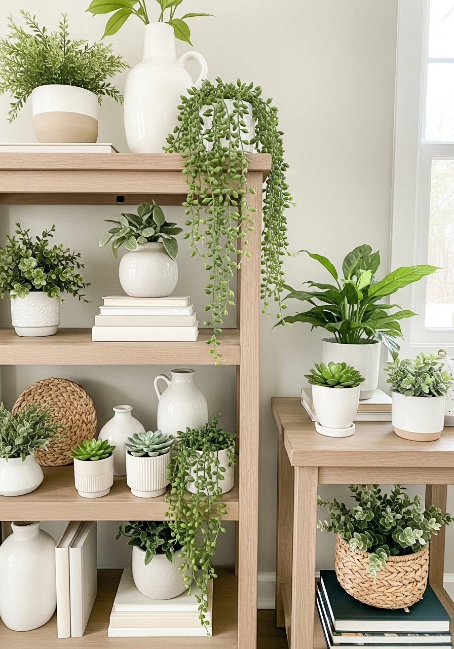 Shelf Styling With Plants - 50 Spring Living Room Decor Ideas