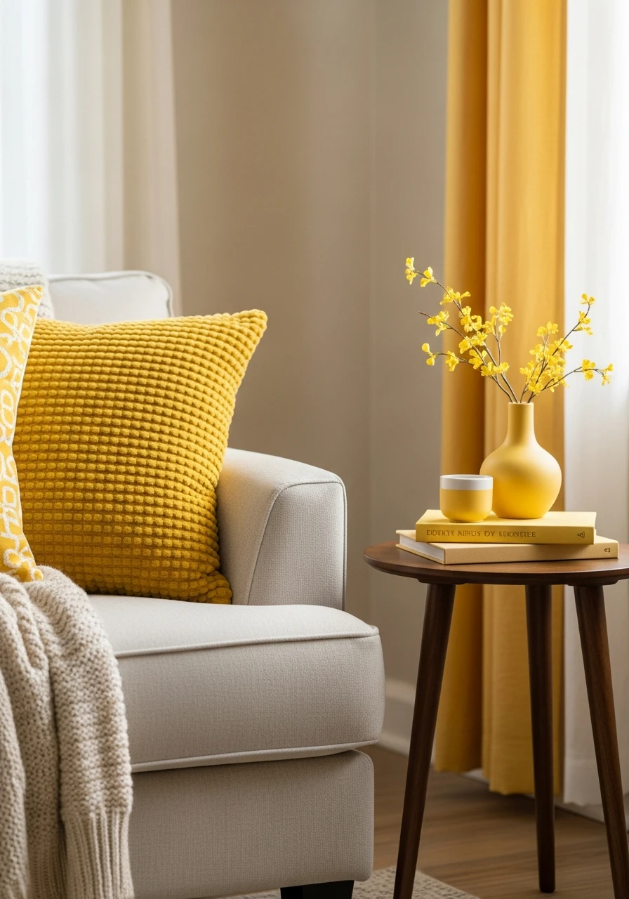 Warm Yellow Accent Decor - 50 Spring Living Room Decor Ideas