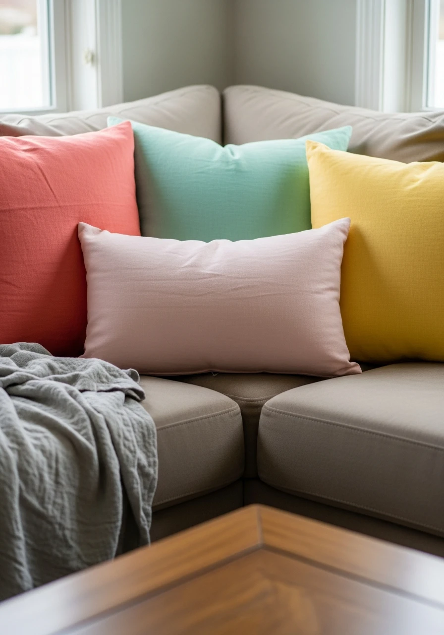 Bright Pillow Covers - 50 Spring Living Room Decor Ideas