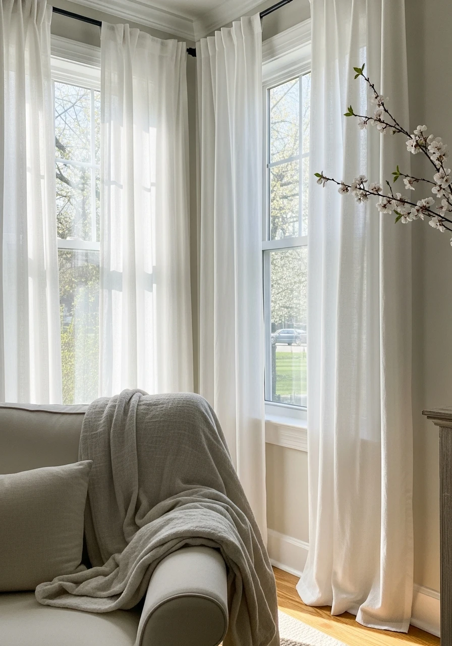 Sheer Curtains - 50 Spring Living Room Decor Ideas