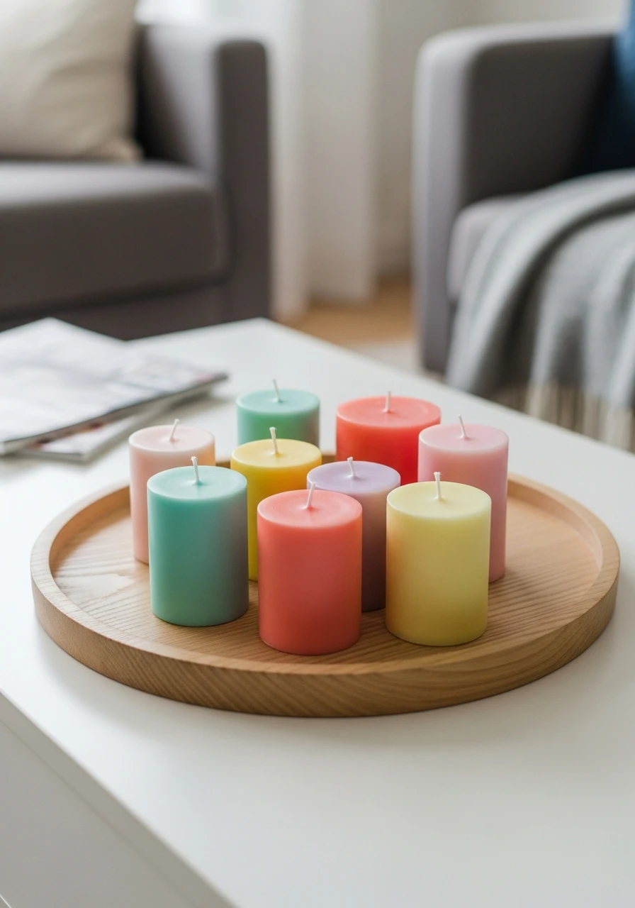 Colorful Candle Styling - 50 Spring Living Room Decor Ideas