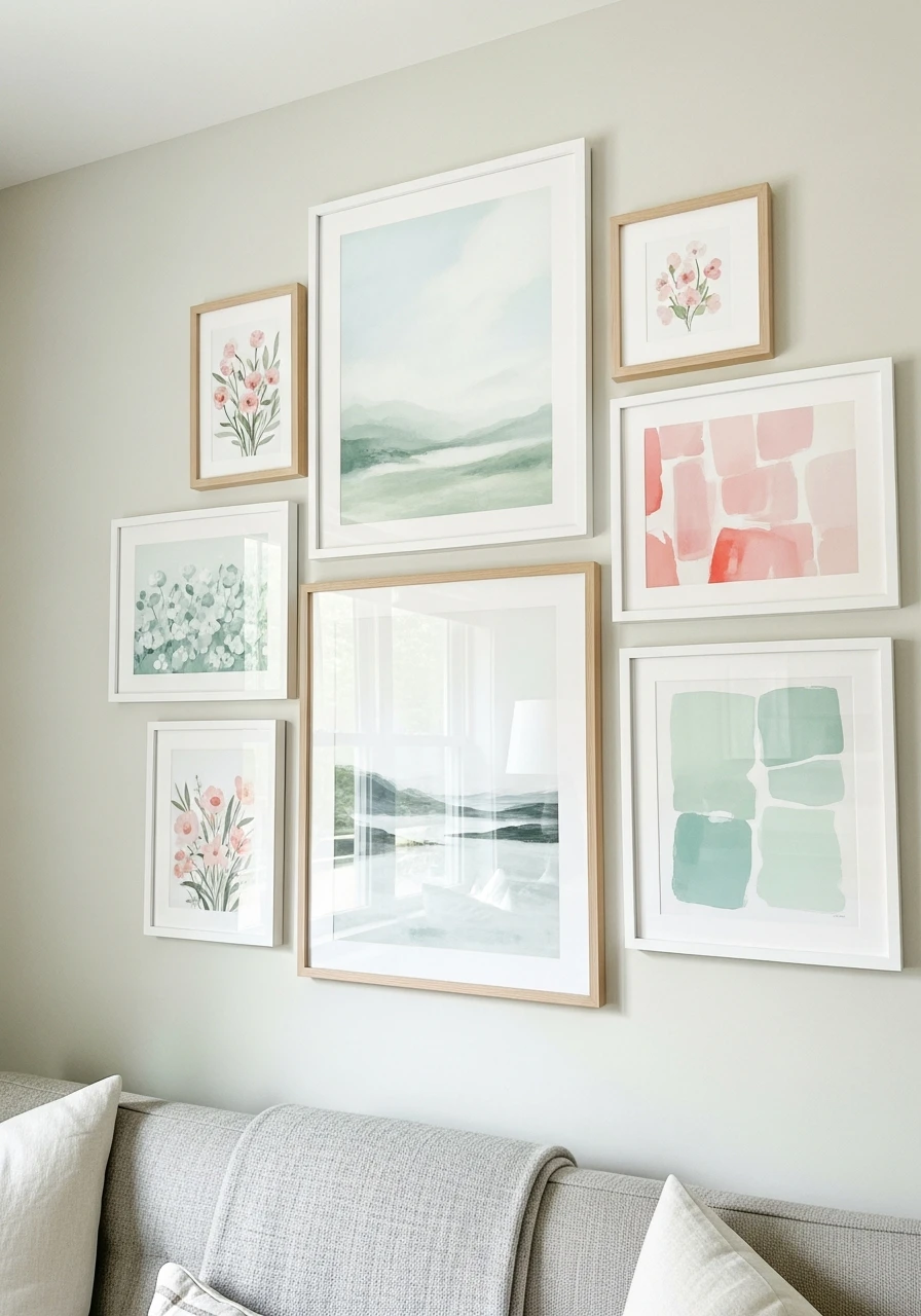 Spring Gallery Wall - 50 Spring Living Room Decor Ideas