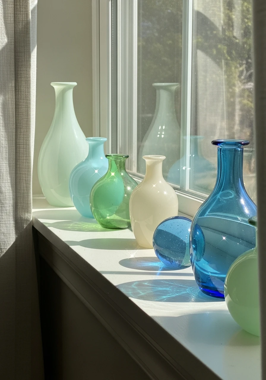 Colorful Glass Decor - 50 Spring Living Room Decor Ideas