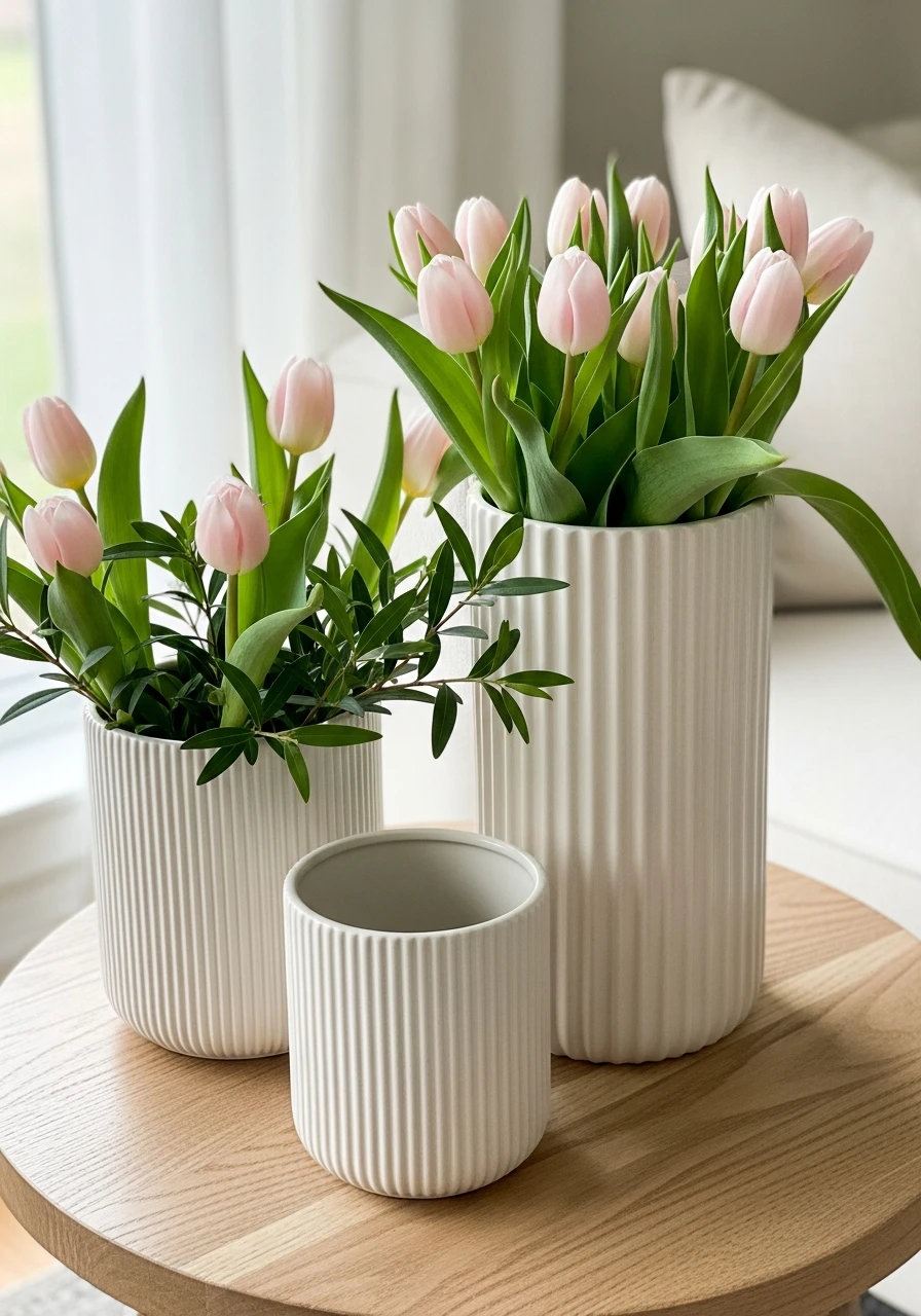 Fluted Ceramic Accessories - 50 Spring Living Room Decor Ideas