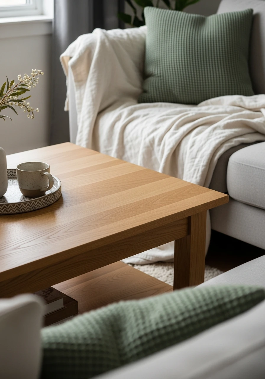 Wood and Textile Layering - 50 Spring Living Room Decor Ideas