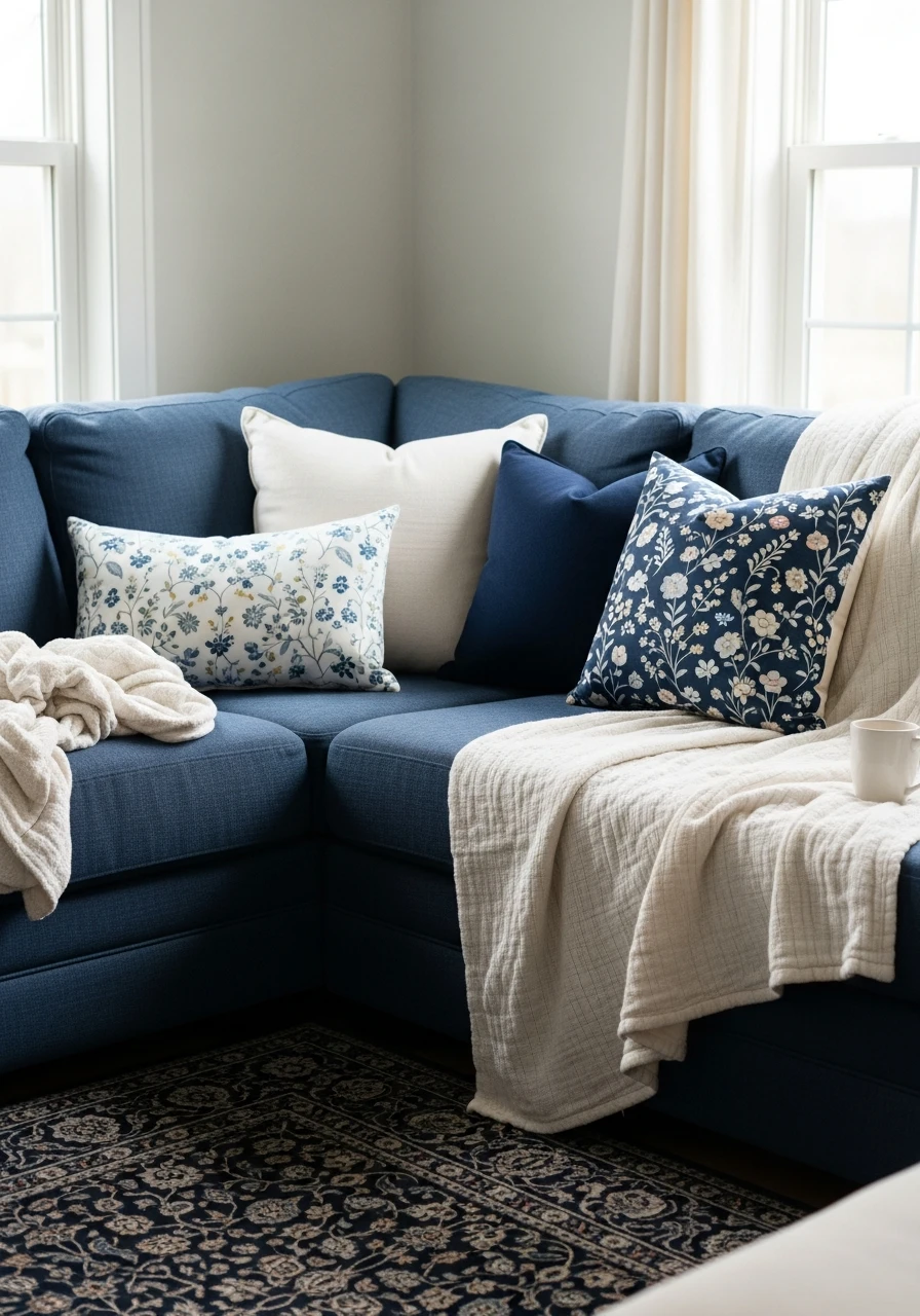 Navy Blue Spring Neutral - 50 Spring Living Room Decor Ideas