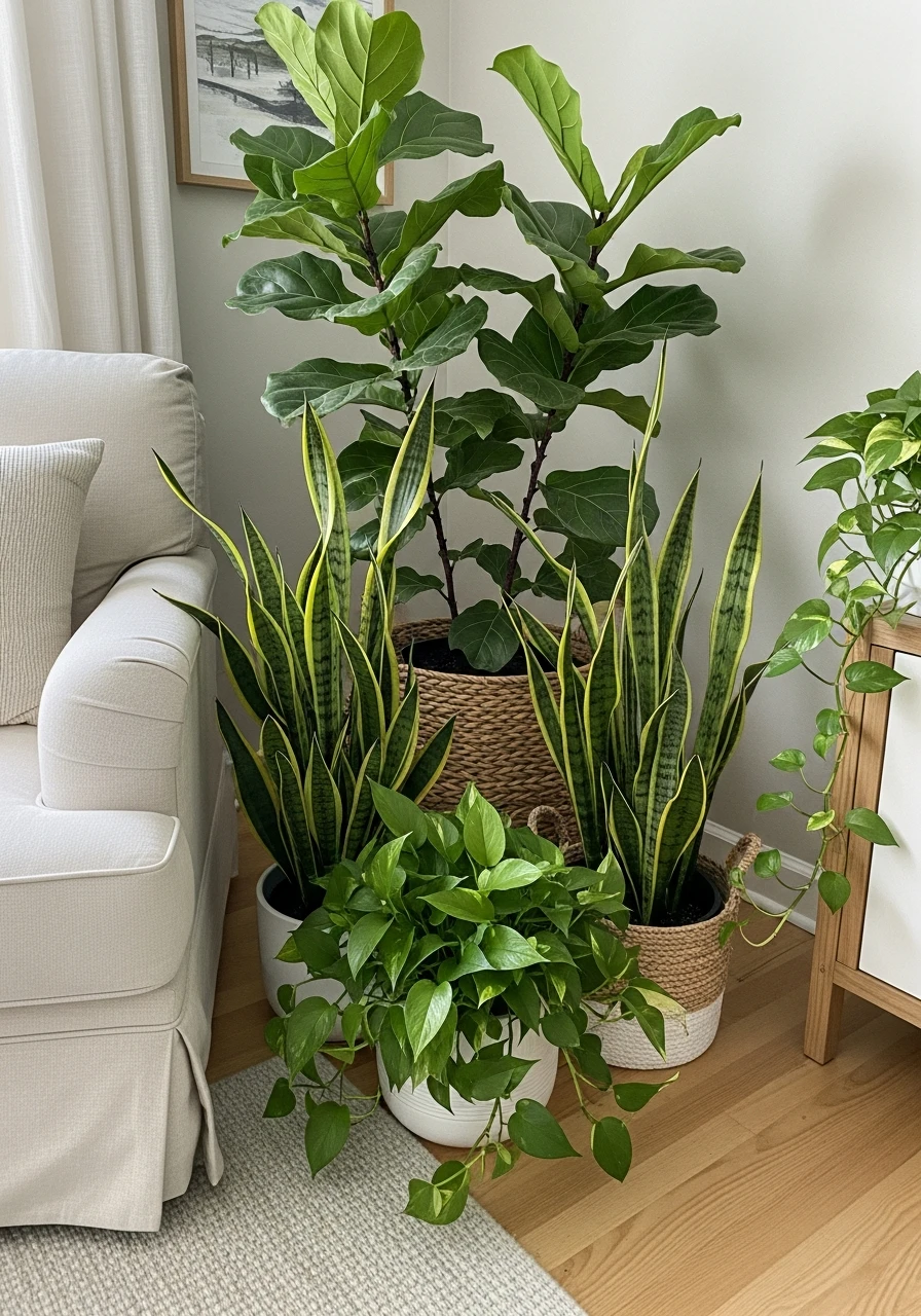 Large Potted Greenery - 50 Spring Living Room Decor Ideas