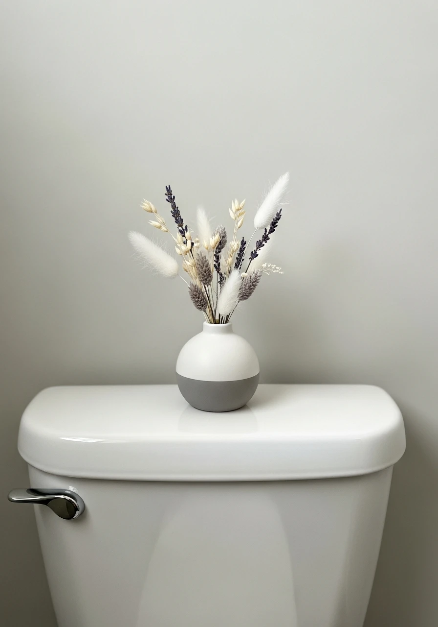 Subtle Dried Florals - 50 Stylish Toilet Tank Decor Ideas for a High-End Bathroom Look