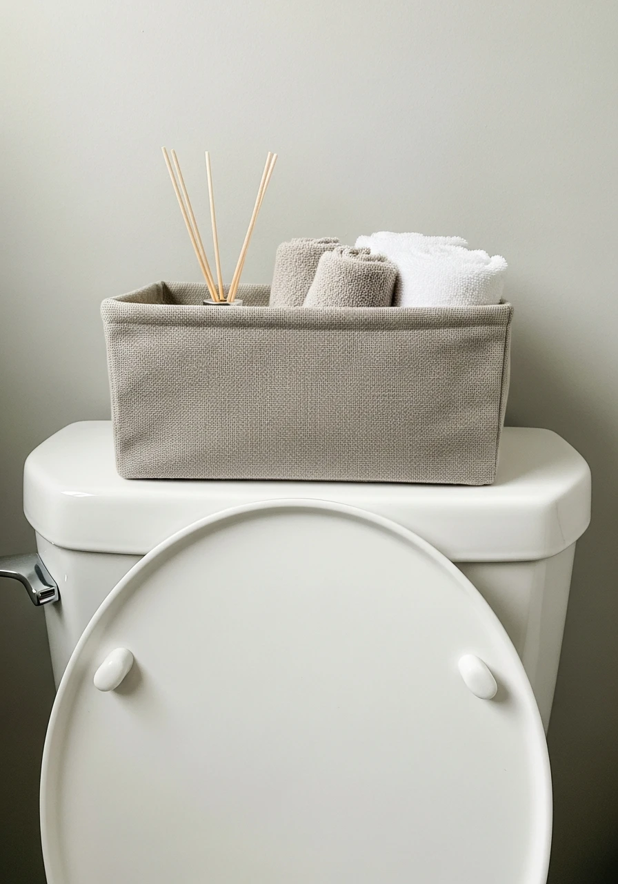 Fabric Storage Softens - 50 Stylish Toilet Tank Decor Ideas for a High-End Bathroom Look