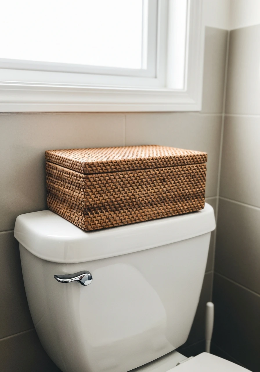 Hide Items In A Box - 50 Stylish Toilet Tank Decor Ideas for a High-End Bathroom Look