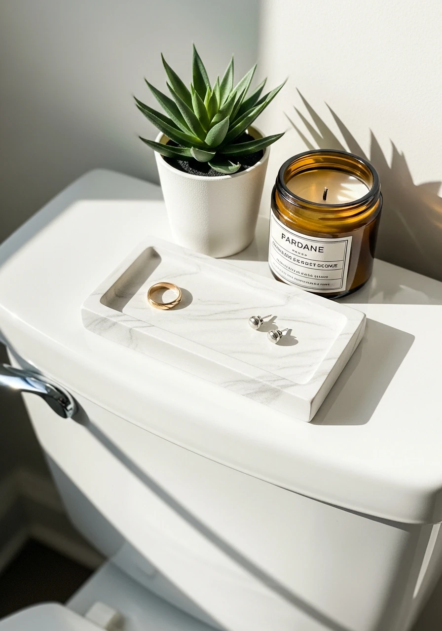 Catch-All Tray for Essentials - 50 Stylish Toilet Tank Decor Ideas for a High-End Bathroom Look