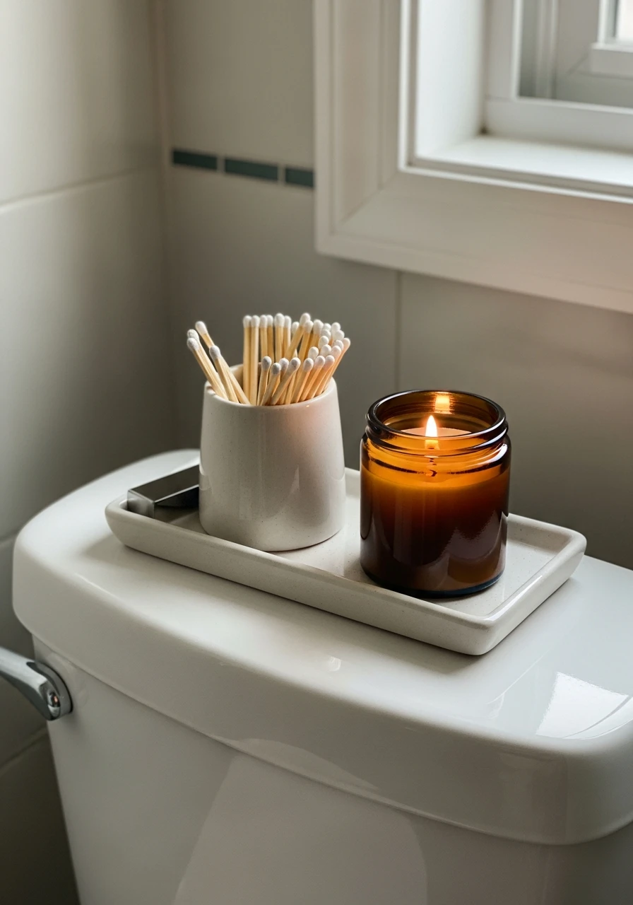 Functional Match Striker Set - 50 Stylish Toilet Tank Decor Ideas for a High-End Bathroom Look