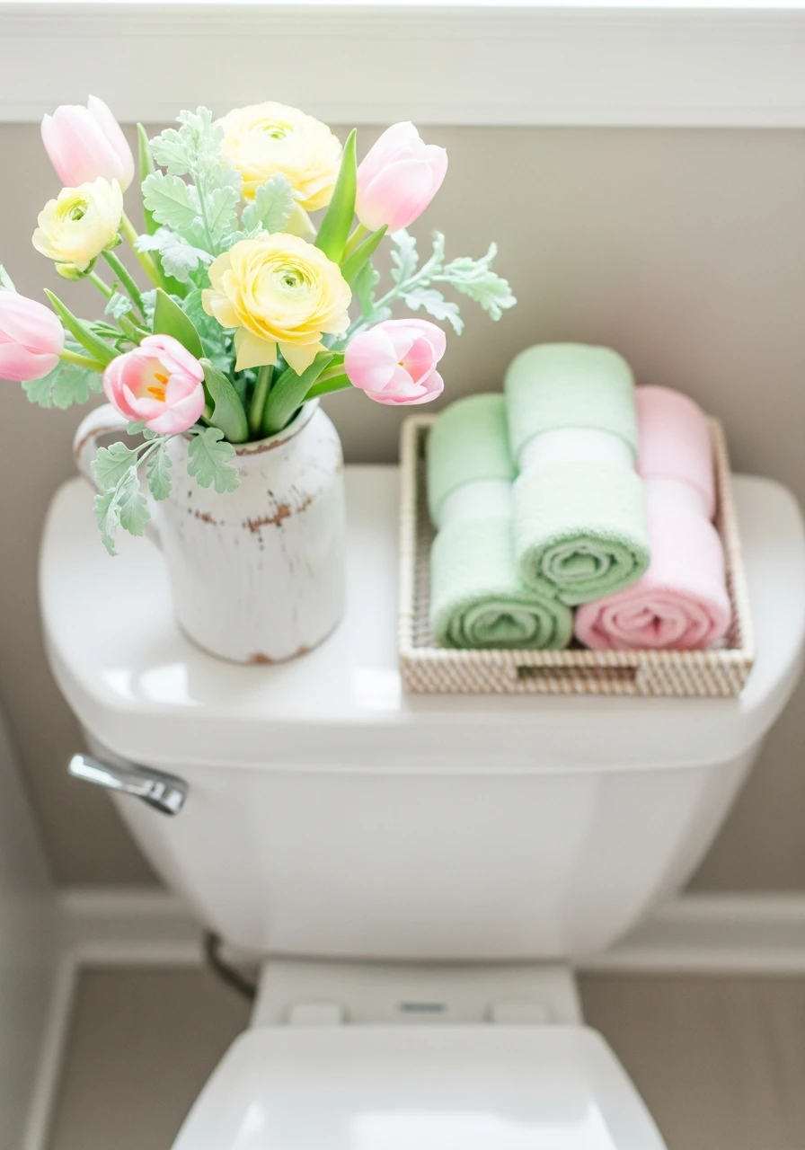 Pastel Spring Florals - 50 Stylish Toilet Tank Decor Ideas for a High-End Bathroom Look