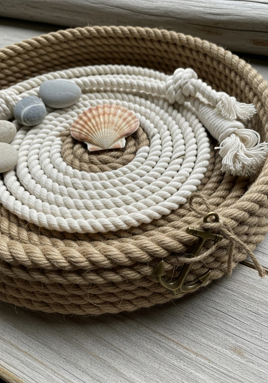 Nautical Rope Coastal Tray - 50 Stylish Toilet Tank Decor Ideas for a High-End Bathroom Look