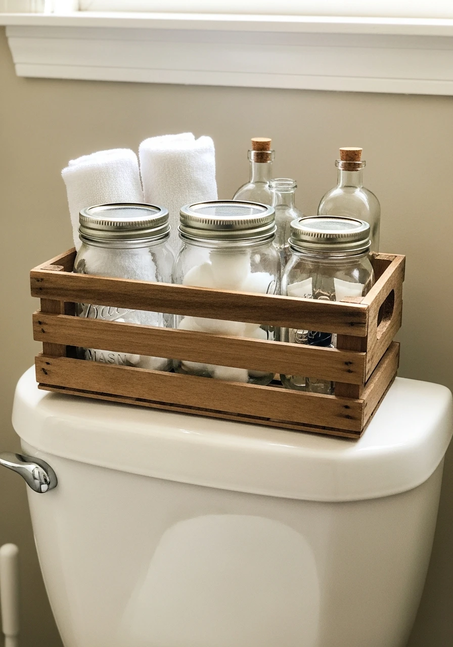 Charming Rustic Crate - 50 Stylish Toilet Tank Decor Ideas for a High-End Bathroom Look