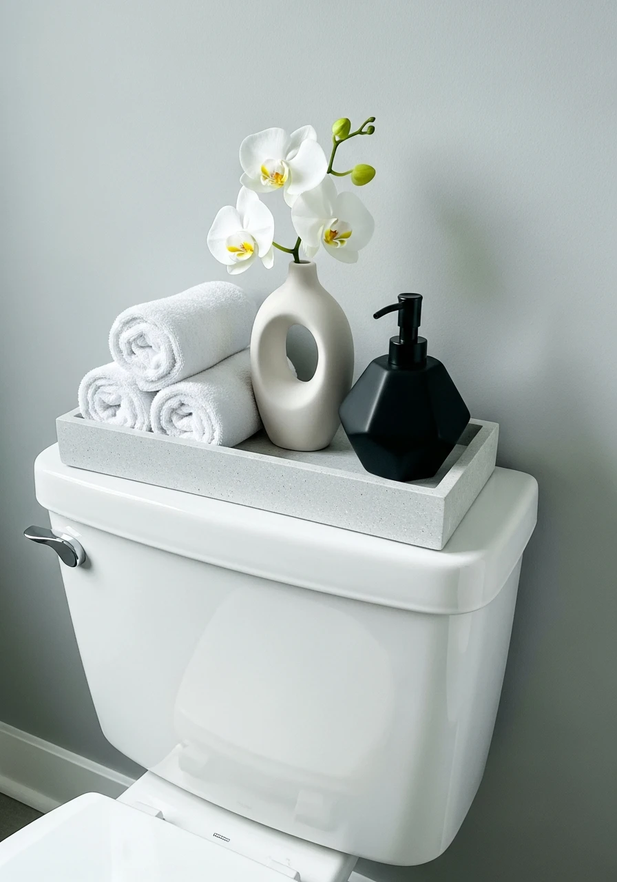 Sleek Monochrome Decor - 50 Stylish Toilet Tank Decor Ideas for a High-End Bathroom Look