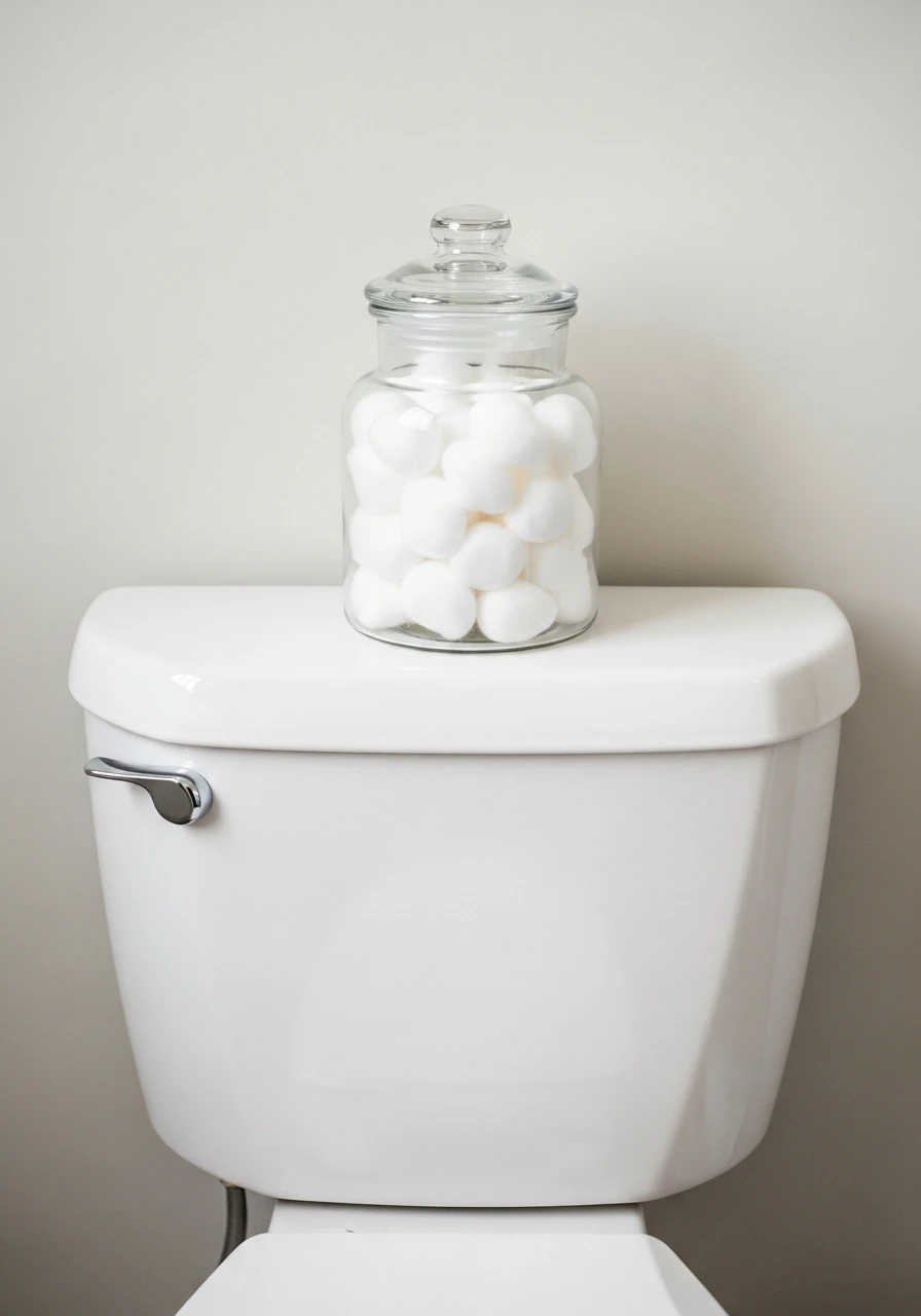 Clear Jar Storage - 50 Stylish Toilet Tank Decor Ideas for a High-End Bathroom Look