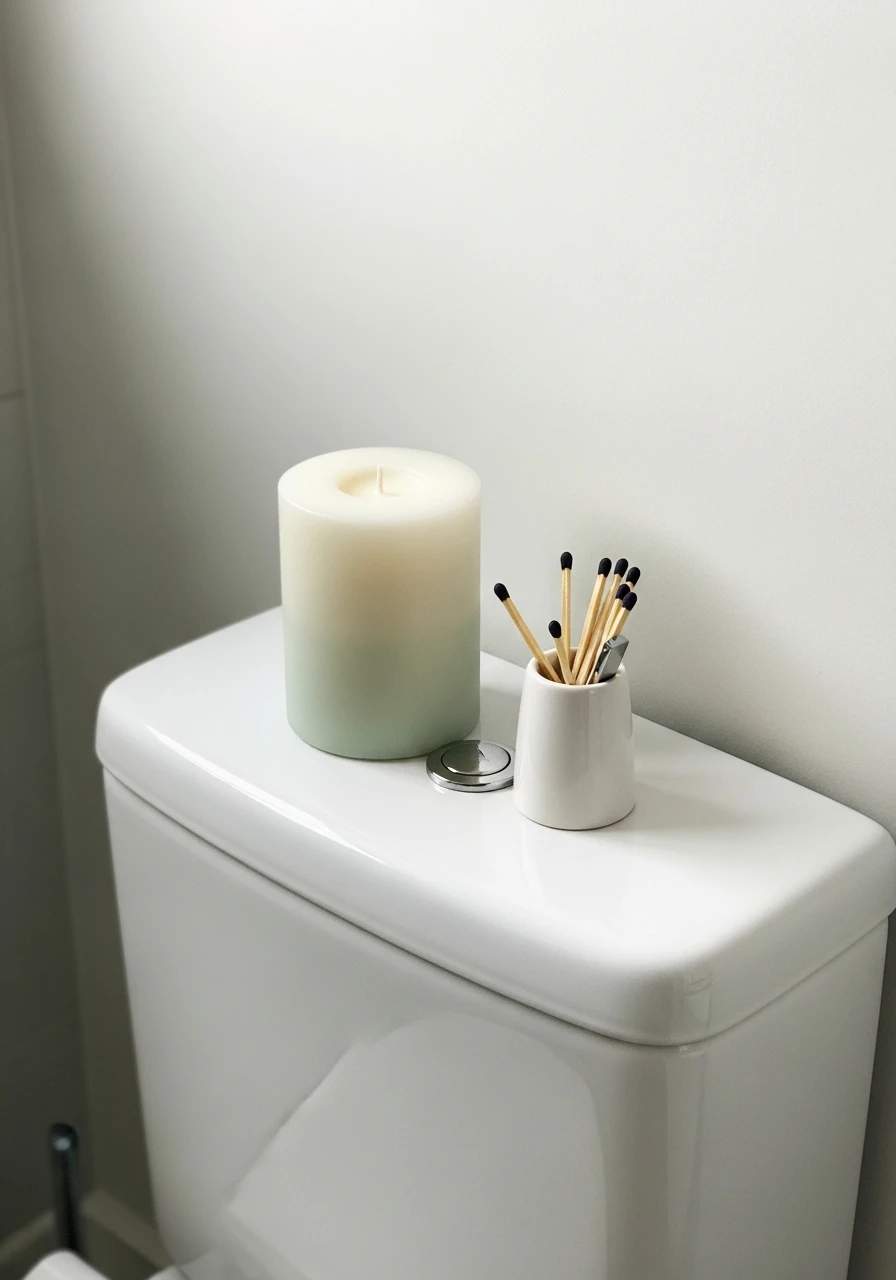 Refined Matte Candle - 50 Stylish Toilet Tank Decor Ideas for a High-End Bathroom Look