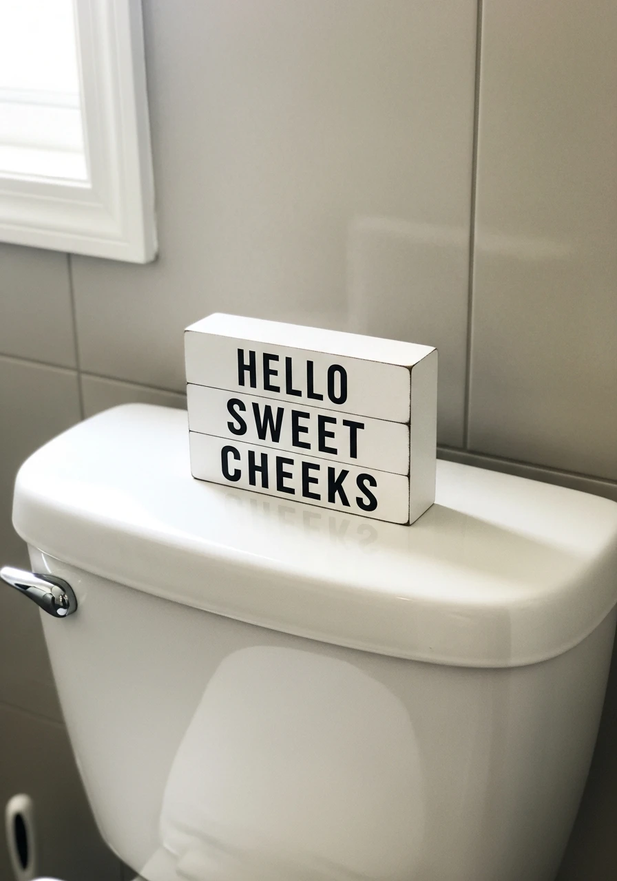 Personalized Word Block Sign - 50 Stylish Toilet Tank Decor Ideas for a High-End Bathroom Look
