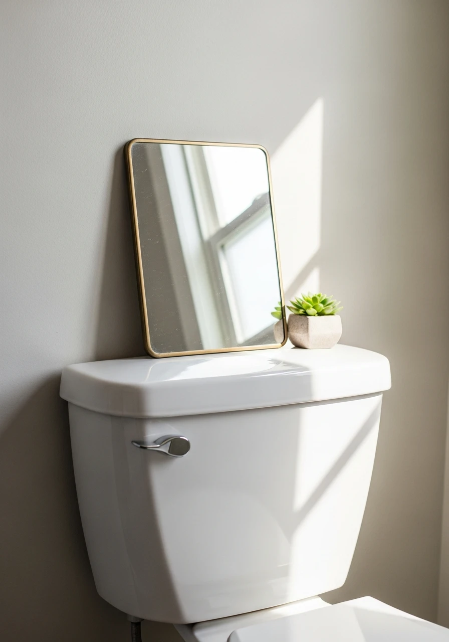 Mirror Adds Light - 50 Stylish Toilet Tank Decor Ideas for a High-End Bathroom Look
