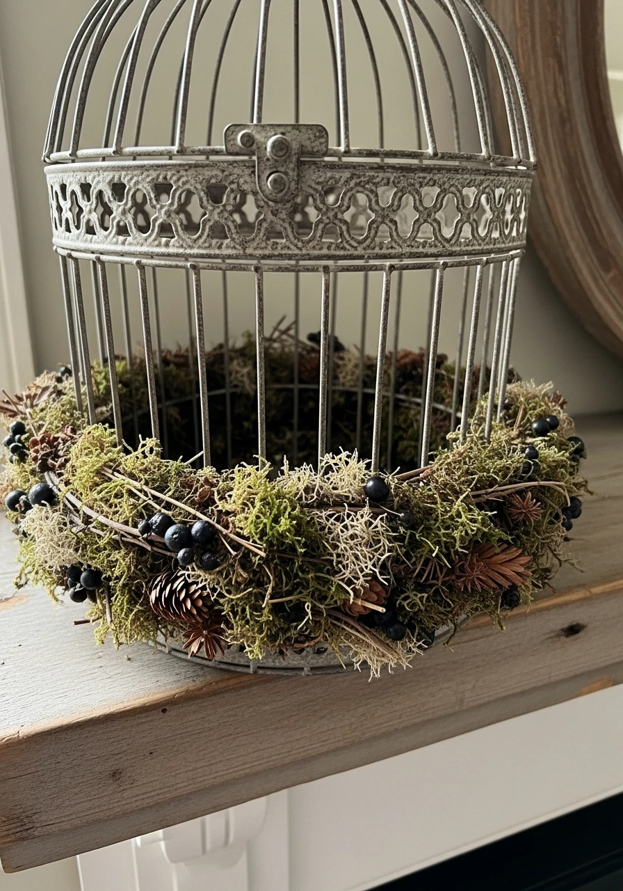 Layered Wreath Display - 50 Vintage Bird Cage Decor Ideas That Look High-End on a Budget