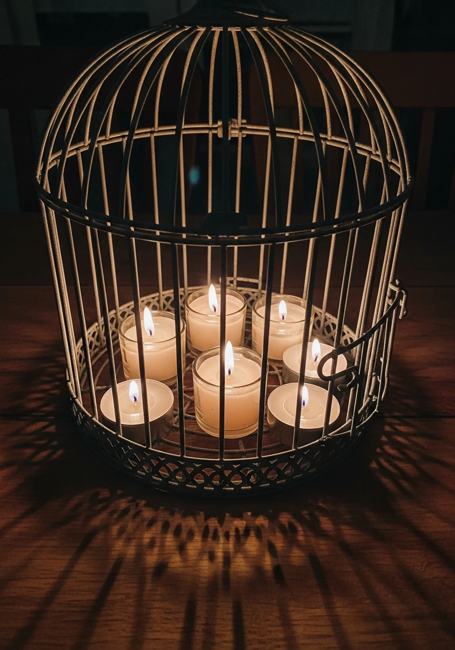 Tiny Votive Candle Glow - 50 Vintage Bird Cage Decor Ideas That Look High-End on a Budget