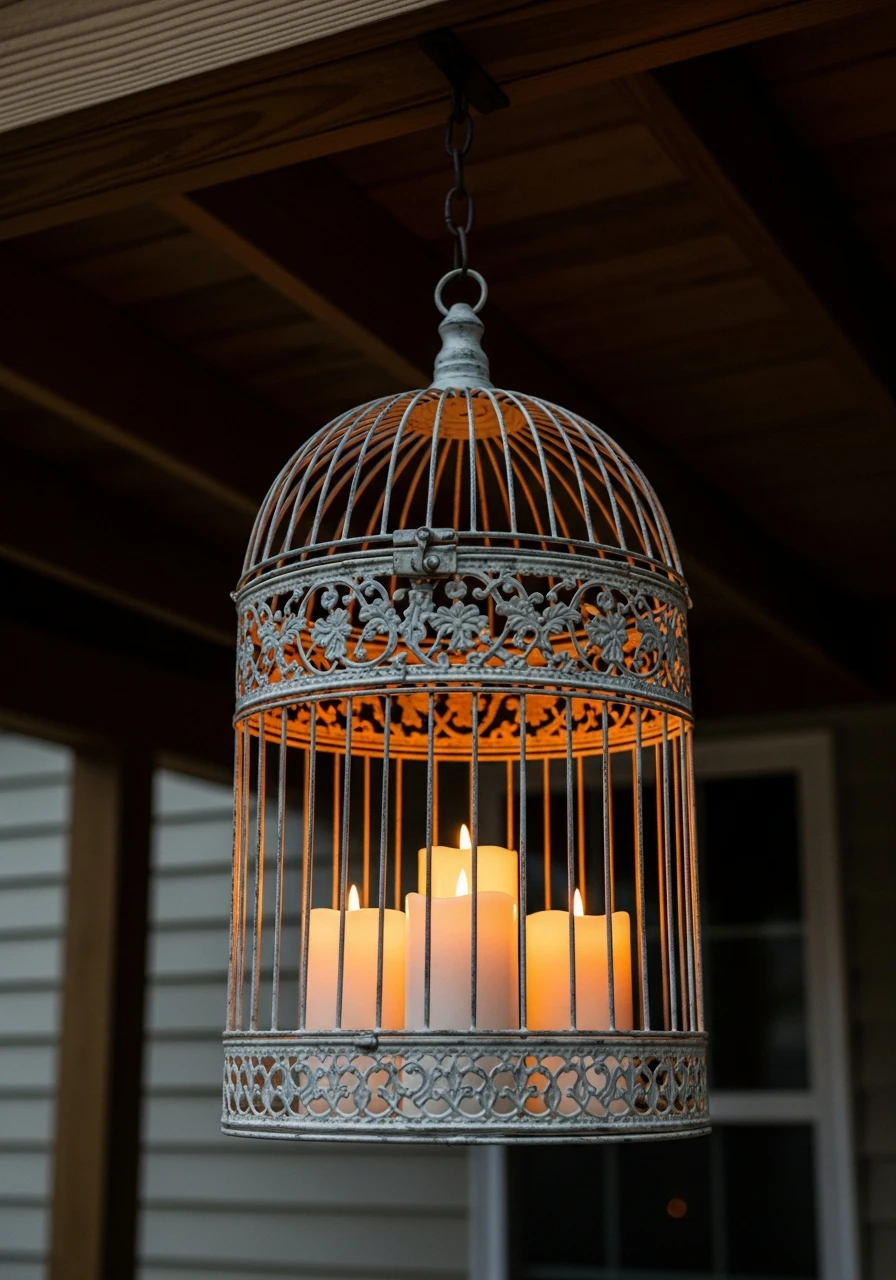Dramatic Hanging Light - 50 Vintage Bird Cage Decor Ideas That Look High-End on a Budget