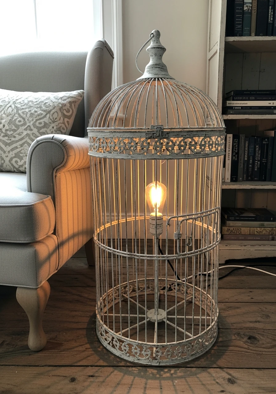 DIY Cage Lamp Base - 50 Vintage Bird Cage Decor Ideas That Look High-End on a Budget