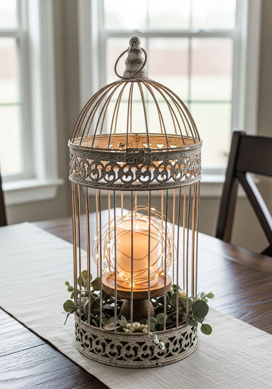 Tabletop Centerpiece Lantern - 50 Vintage Bird Cage Decor Ideas That Look High-End on a Budget