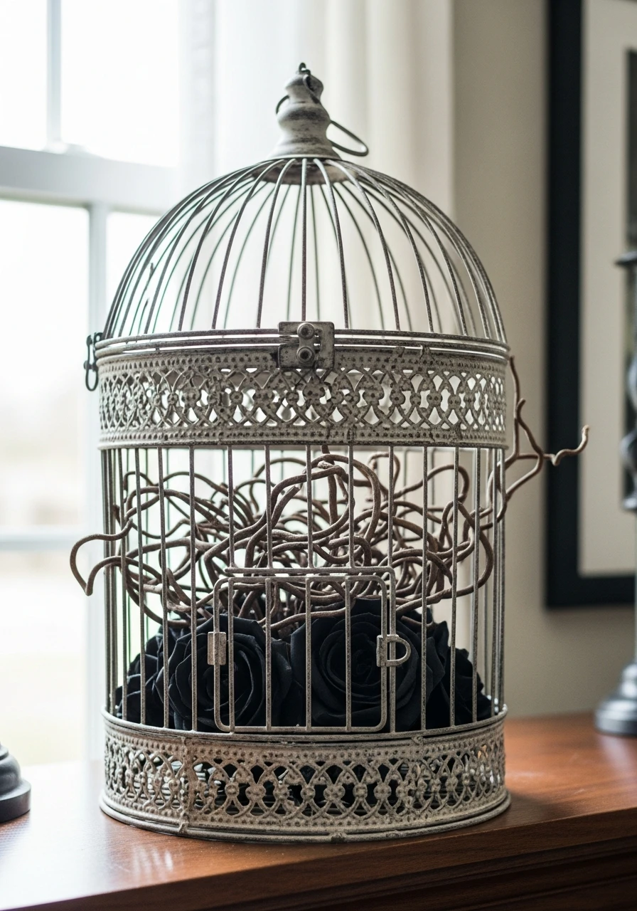 Spooky Halloween Bird Cage Display - 50 Vintage Bird Cage Decor Ideas That Look High-End on a Budget