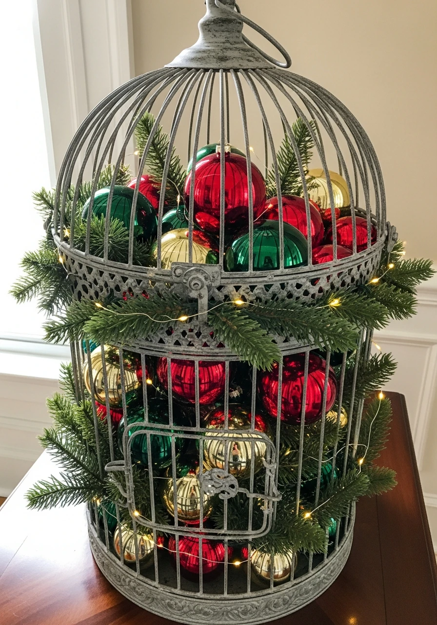 Christmas Ornament Filler - 50 Vintage Bird Cage Decor Ideas That Look High-End on a Budget