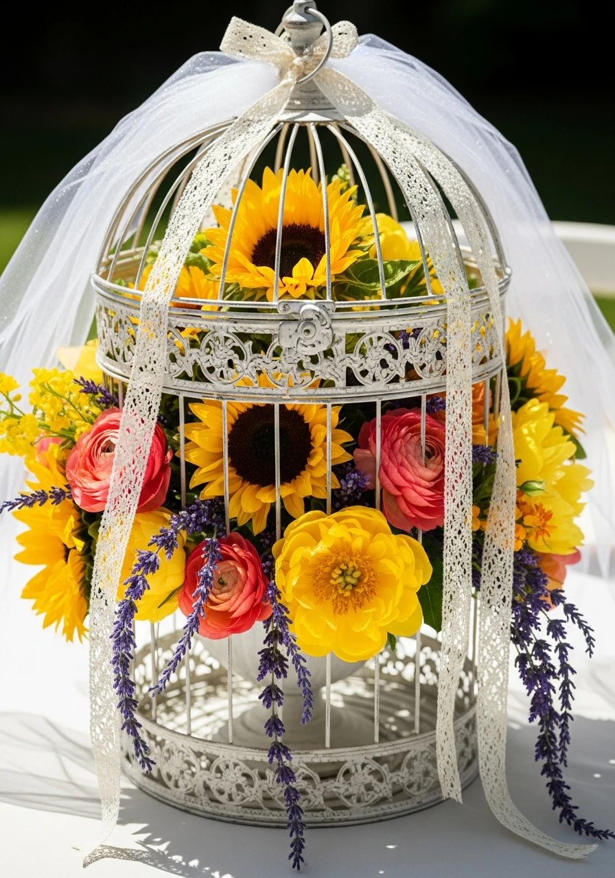 Bright Summer Florals - 50 Vintage Bird Cage Decor Ideas That Look High-End on a Budget