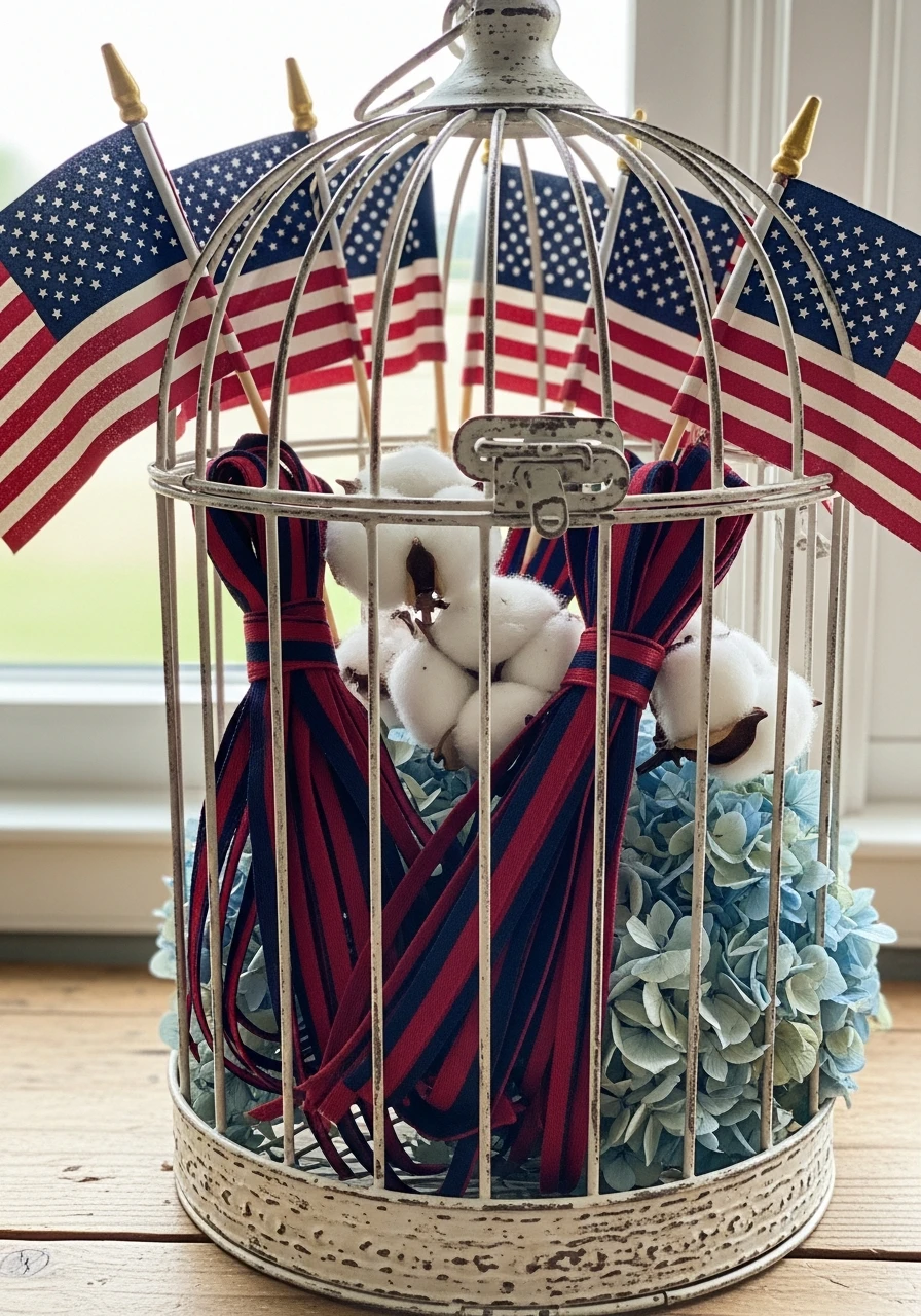 Patriotic Americana Accents - 50 Vintage Bird Cage Decor Ideas That Look High-End on a Budget