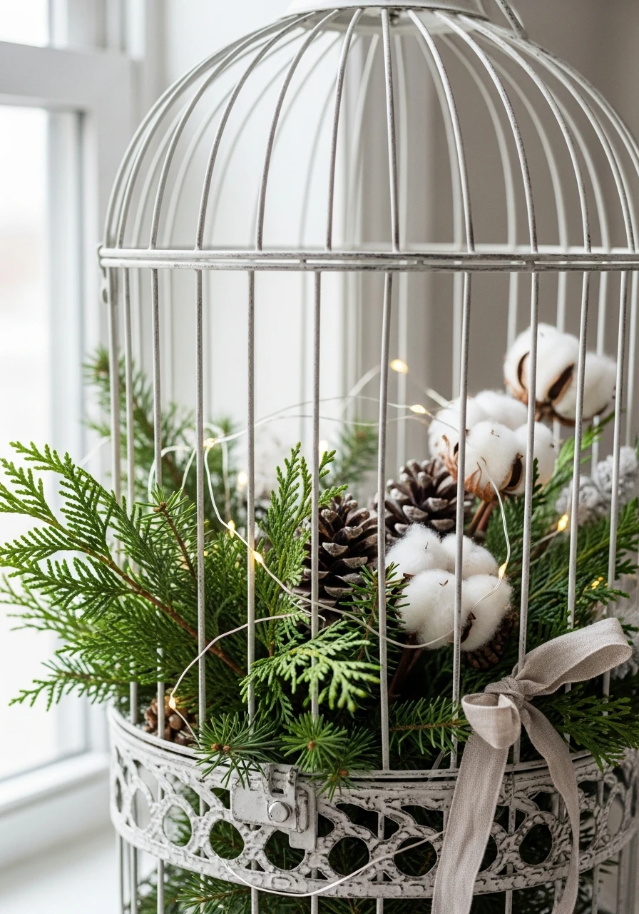 Evergreen Winter Look - 50 Vintage Bird Cage Decor Ideas That Look High-End on a Budget
