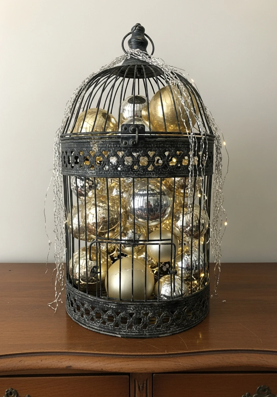 Metallic New Year Sparkle - 50 Vintage Bird Cage Decor Ideas That Look High-End on a Budget