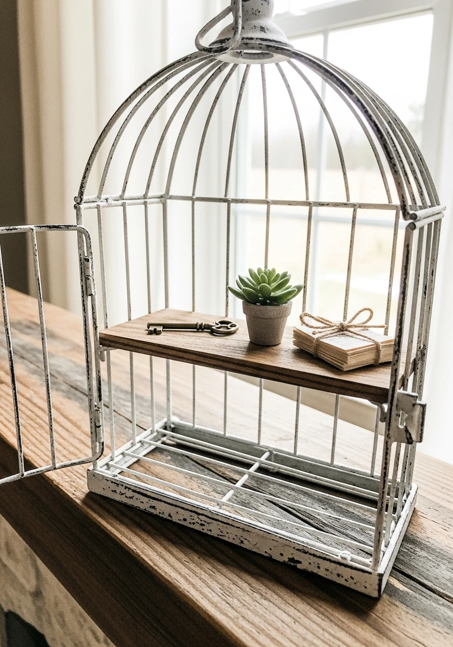 Small Shelf Insert - 50 Vintage Bird Cage Decor Ideas That Look High-End on a Budget