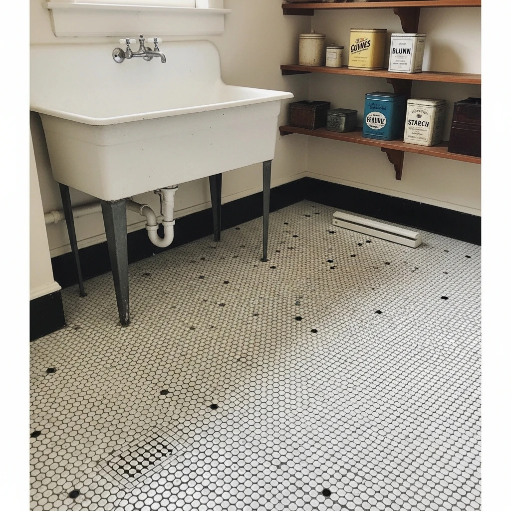 Classic Penny Tile Floor - 50 Vintage Laundry Room Ideas That Look High-End