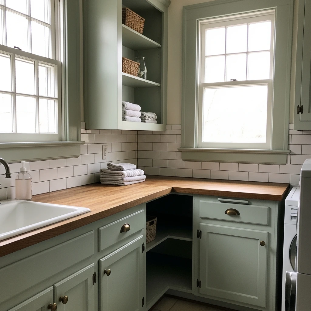 Sage Green Trim Details - 50 Vintage Laundry Room Ideas That Look High-End