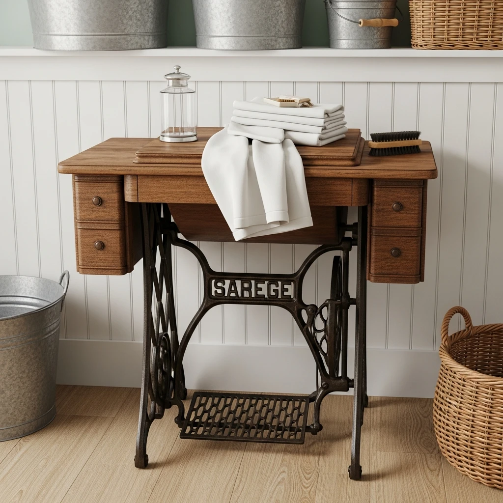 Sewing Table Folding Station - 50 Vintage Laundry Room Ideas That Look High-End