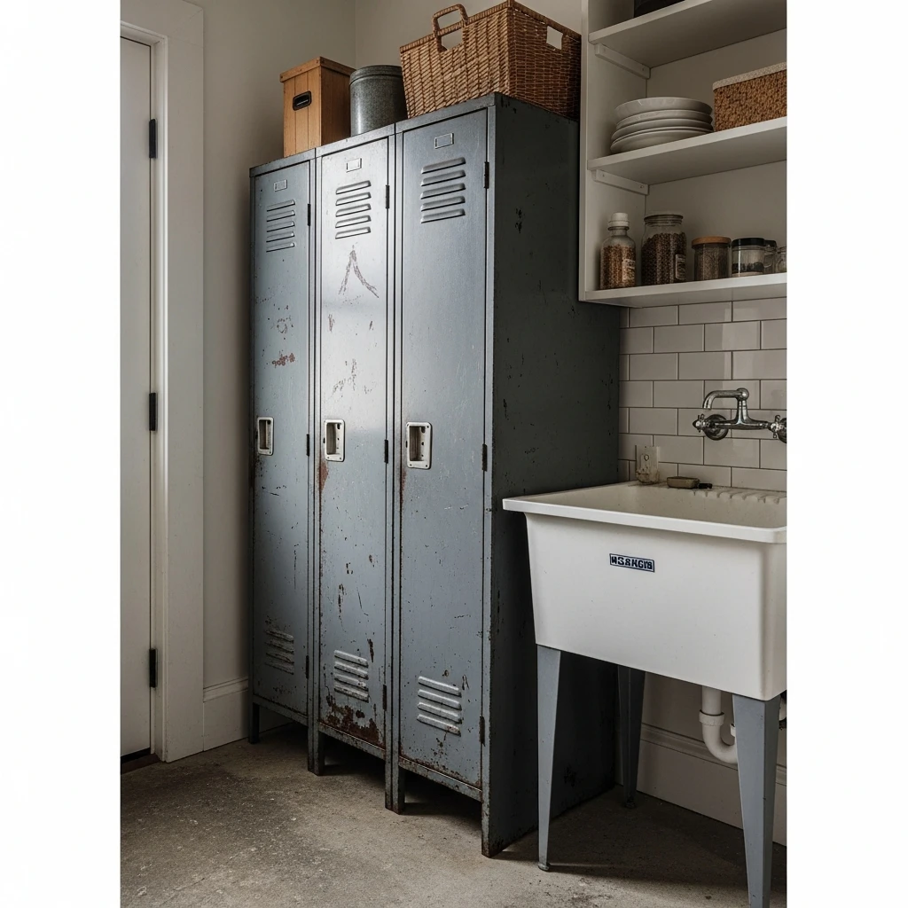 Metal Locker Cabinets - 50 Vintage Laundry Room Ideas That Look High-End