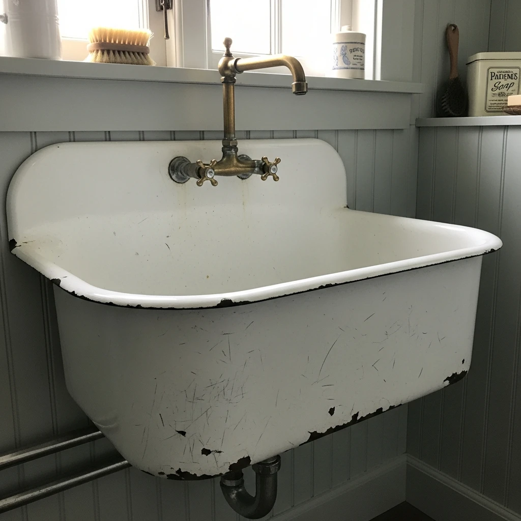 Antique Enamel Utility Sink - 50 Vintage Laundry Room Ideas That Look High-End