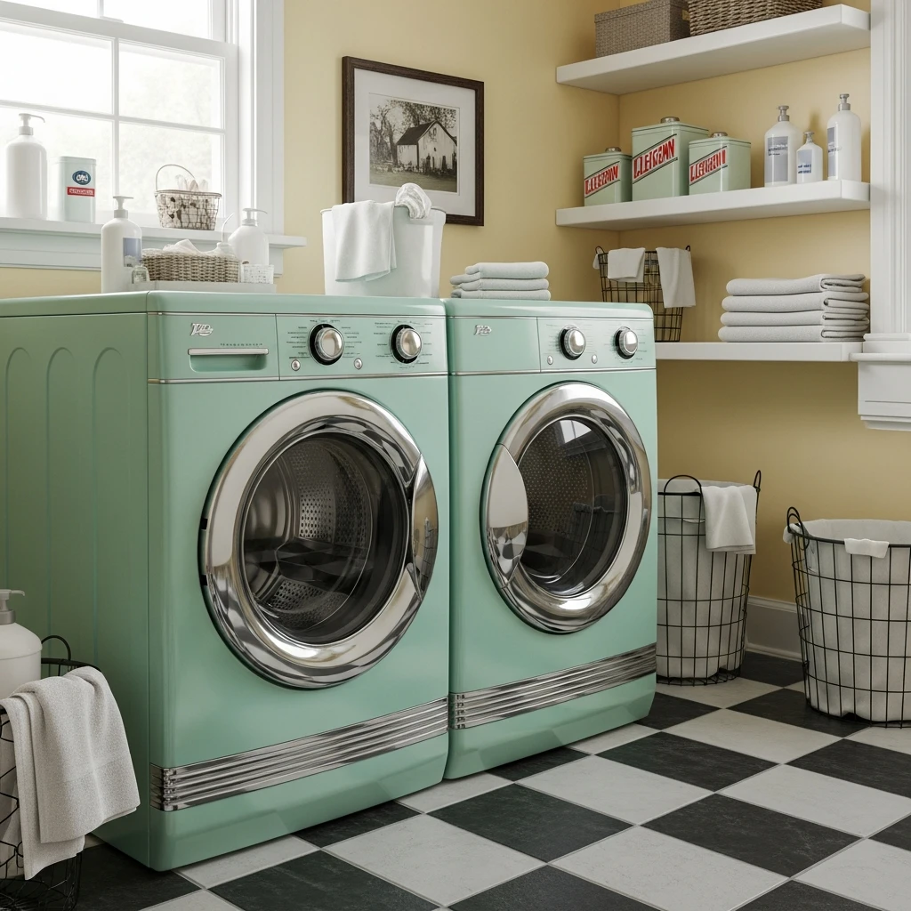Retro Pastel Appliances - 50 Vintage Laundry Room Ideas That Look High-End