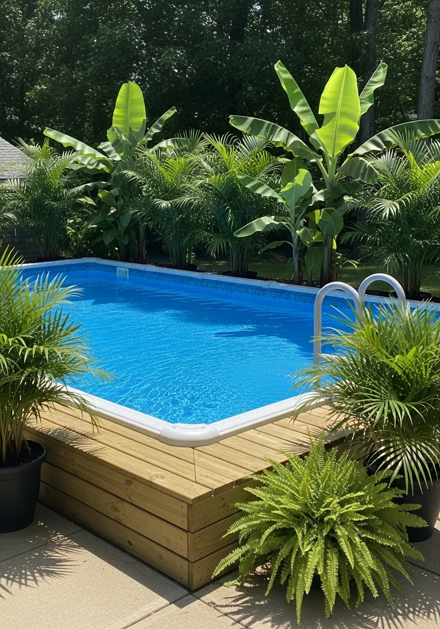 Resort Style Tropical Plants - 50 Genius Above Ground Pool Ideas That Look High-End