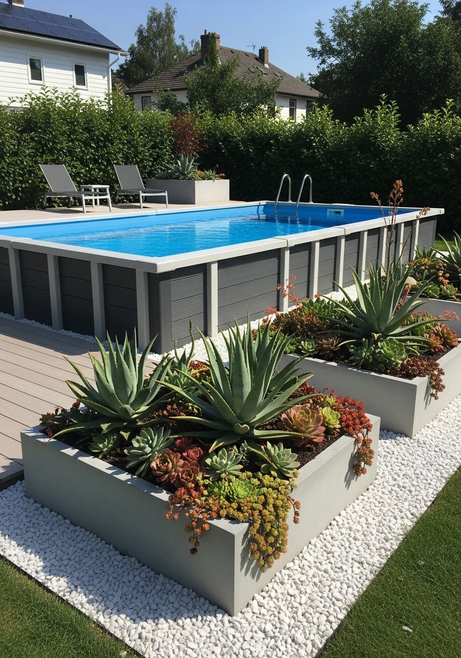 Easy Succulent Pool Garden - 50 Genius Above Ground Pool Ideas That Look High-End