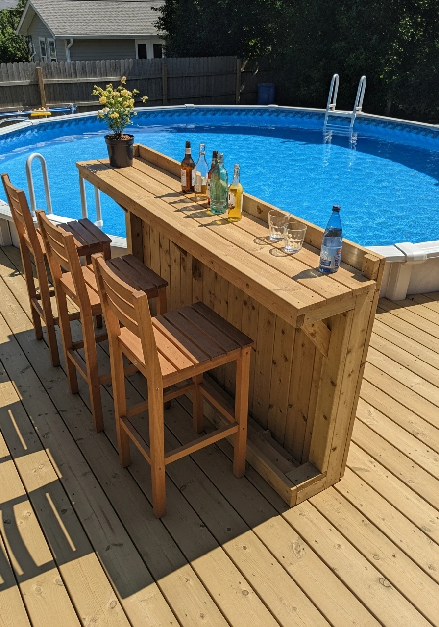 Simple Built-In Pool Bar - 50 Genius Above Ground Pool Ideas That Look High-End